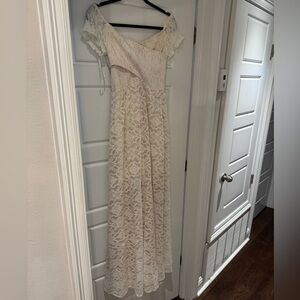 Elegant Cream Lace Off-Shoulder Dress